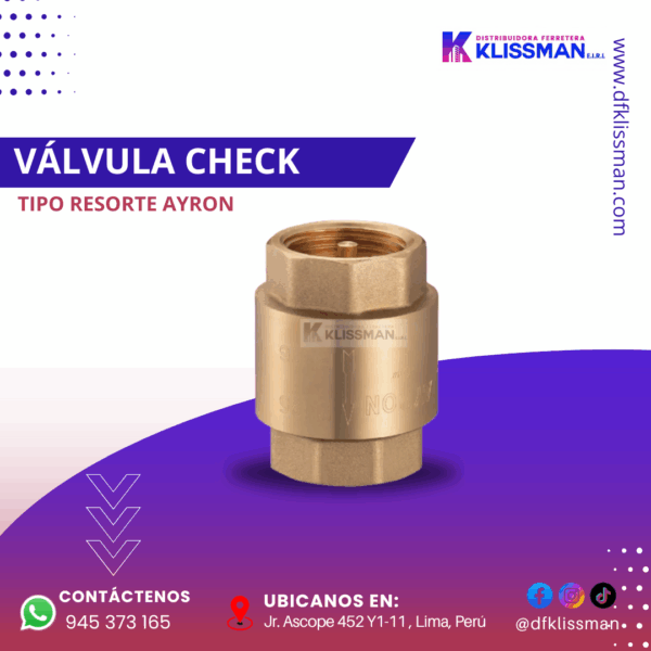 VÁLVULA CHECK TIPO RESORTE AYRON