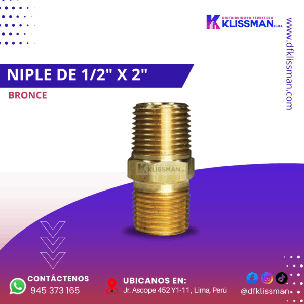 NIPLE DE 1/2" x 2" BRONCE