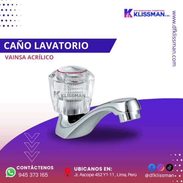 CAÑO LAVATORIO VAINSA CROMADO/ACRÍLICO - Imagen 2