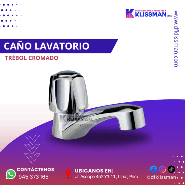CAÑO LAVATORIO TRÉBOL CROMADO/ACRÍLICO