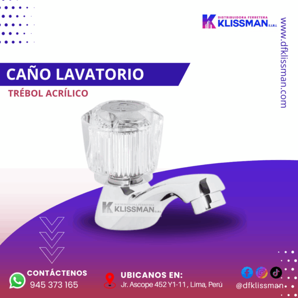 CAÑO LAVATORIO TRÉBOL CROMADO/ACRÍLICO - Imagen 2