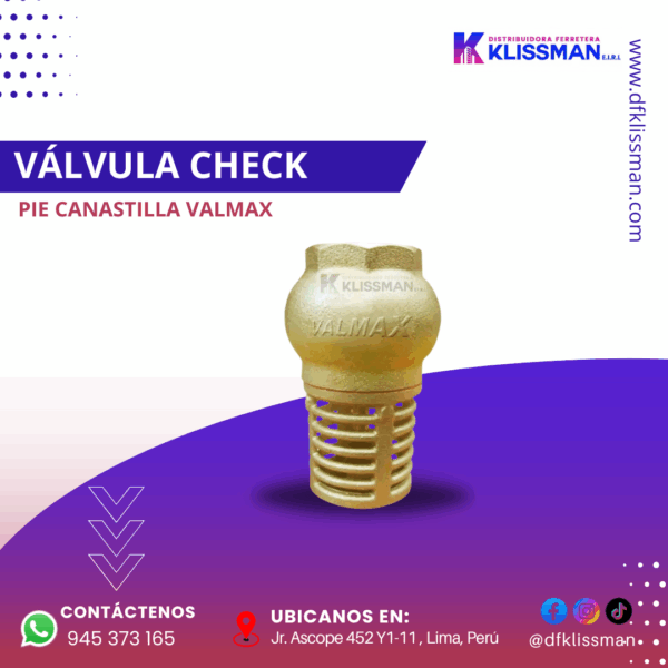 VÁLVULA CHECK PIE CANASTILLA VALMAX